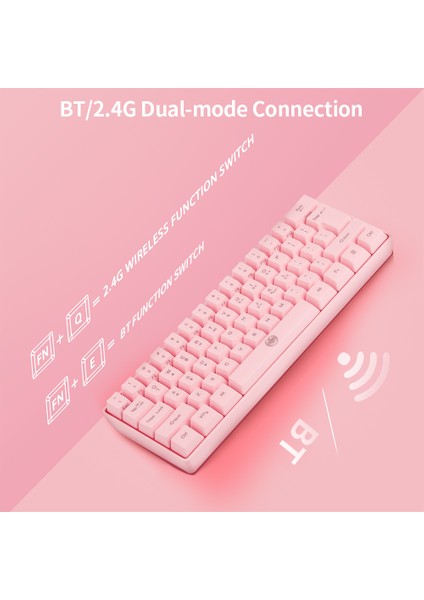 Kablosuz Klavye 61 Tuşlu Bt+2.4g Rgb Arka Işık Efektli (Yurt Dışından)