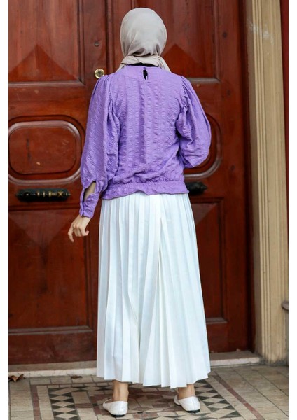 Neva Style -Balon Kollu Lila Tesettür Bluz 24271LILA
