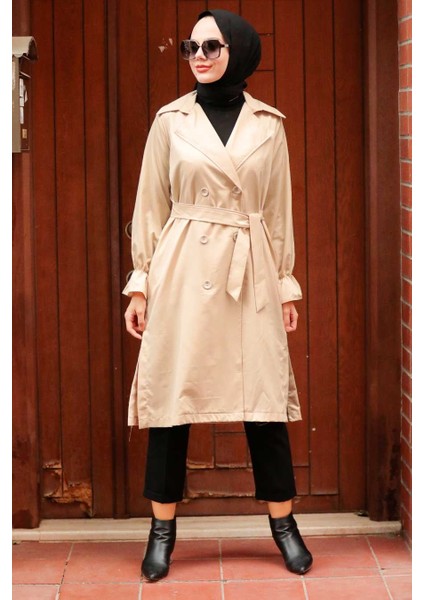Neva Style - Düğmeli Taş Tesettür Trençkot 5836TAS