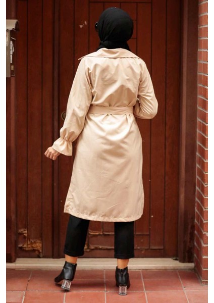 Neva Style - Düğmeli Taş Tesettür Trençkot 5836TAS