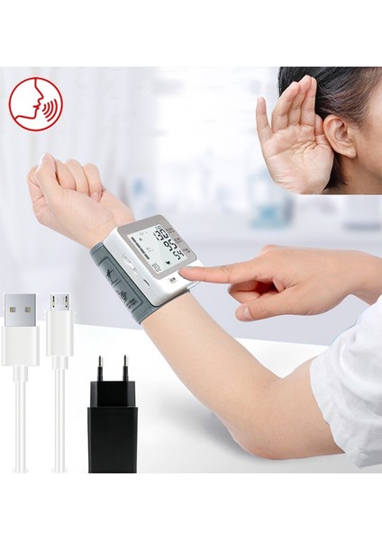 Sesli USB Otomatik Tonometre Dijital Bilek Kan Basıncı Monitörü (Yurt Dışından)