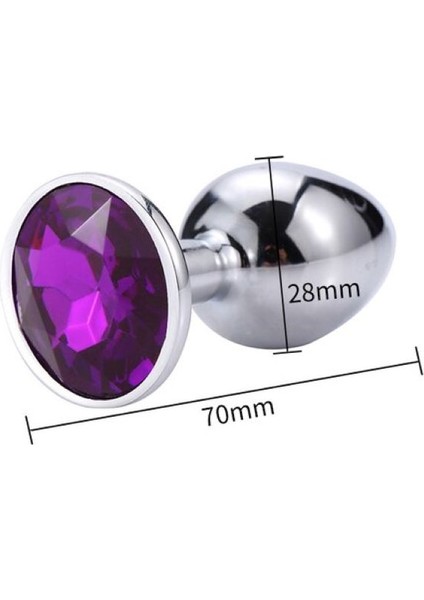 Metal Anal Vajinal Dildo Tıpa S Size Mor Taşlı
