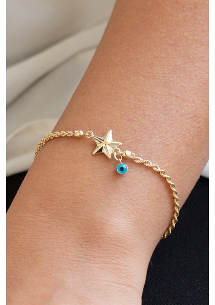 Altın Nazar Boncuklu Yıldız Bileklik