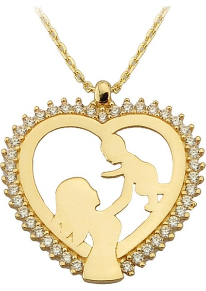 Altın Anne Bebek Kalp Kolye