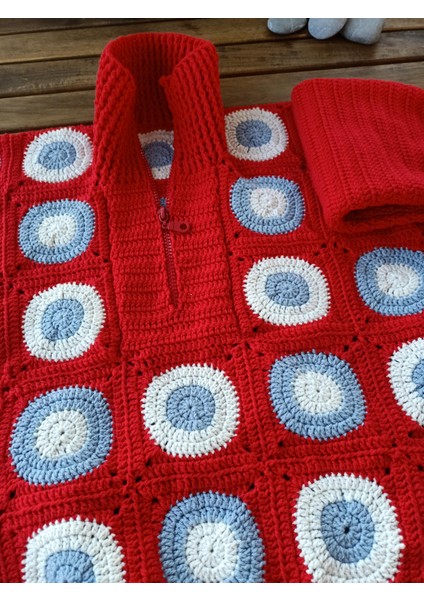 Handmade El Örgüsü Kadın Bomber, %100 Pamuk Motif Bomber