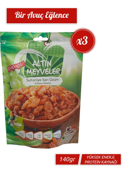 Papağan Kuruyemiş Altın Meyveler Sarı Üzüm 3 x 140 gram