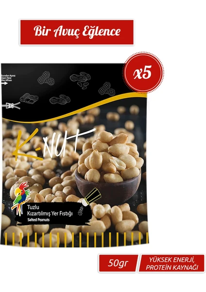 Papağan Kuruyemiş K-nut Tuzlu Soslu Kızartılmış Yer Fıstığı 5 x 50 gram