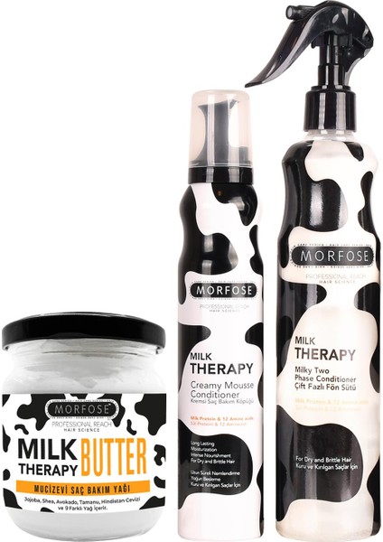 Milk Therapy Butter + Çift Fazlı Fön Suyu 400 ml + Morfose Milk Therapy Saç Köpüğü 200 ml