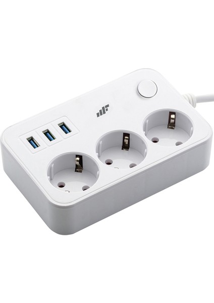 MF Product Jettpower 0370 Akım Korumalı 3 USB'li 3'lü Grup Priz 2 m Uzatma Kablosu Beyaz