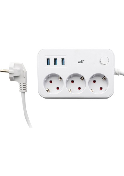 MF Product Jettpower 0370 Akım Korumalı 3 USB'li 3'lü Grup Priz 2 m Uzatma Kablosu Beyaz