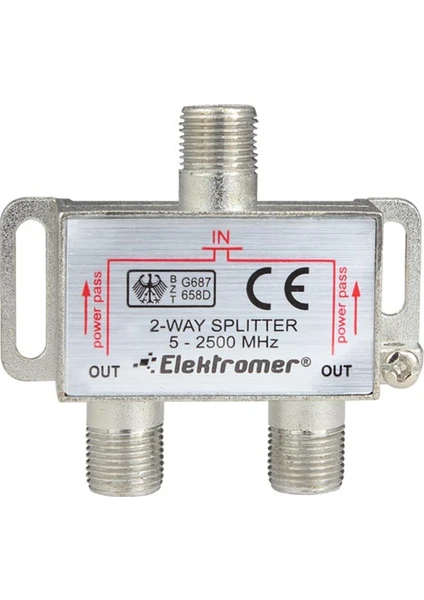 Splitter Uydu ve Karasal Yayın Sinyal Bölücü Çoğaltıcı 2500 Mhz 1/2