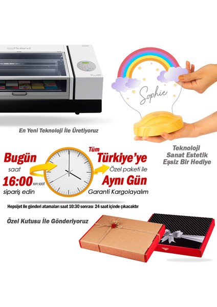 Sevgilambası Gökkuşağı Kız Çocuk Hediyesi Rainbow Kişiye Özel Doğum Günü Led Gece Lambası, Çocuk Odası Aydınlatması, Erkek Bebek, Kız Bebek