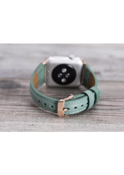 Apple Watch Uyumlu Deri Kordon 42-44MM Slim CZ12 Mint Yeşili
