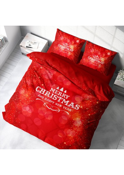Yılbaşı Süsü Merry Christmas Çift Kişilik 3d Nevresim Takımı Pamuk