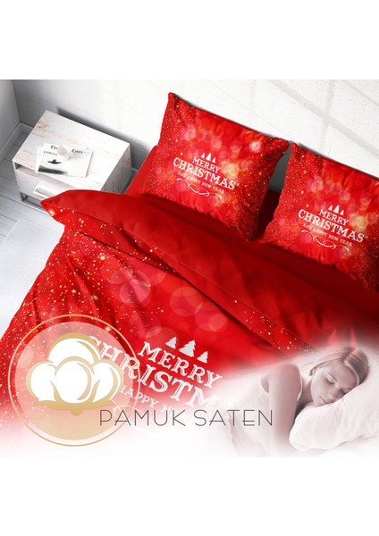 Yılbaşı Süsü Merry Christmas Çift Kişilik 3d Nevresim Takımı Pamuk