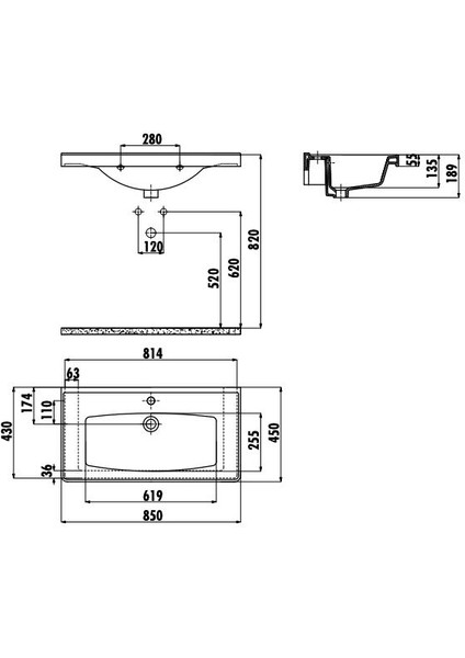 Sera TF185 Etajerli Dolap Uyumlu Lavabo 45X85 cm
