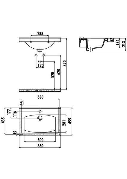 TF165 Sera Etajerli Dolap Uyumlu Lavabo 45X65 cm