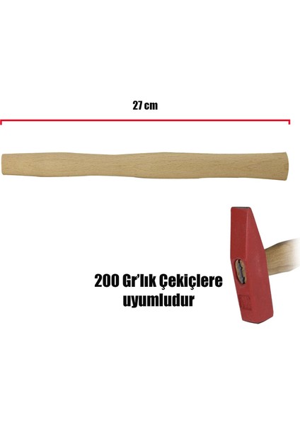 BADEM10 Çekiç Sapı 200 gr Ergonomik Ahşap Sap 27 cm