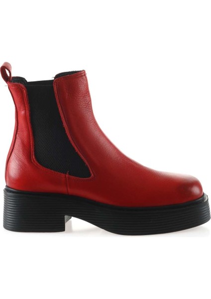 Kırmızı Flotter Deri Kadın Topuklu Bot