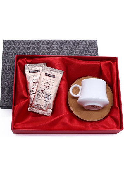 Bambu Tabaklı Beyaz Fincan & Tek Kullanımlık Kahve Seti