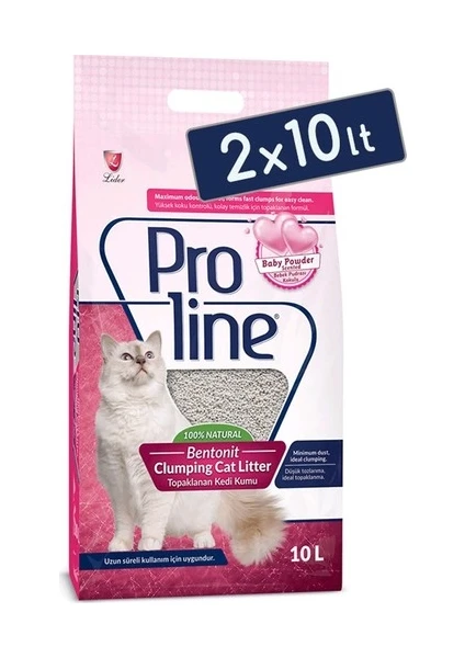 Pro Line Pudra Kokulu Kalın Taneli Topaklanan Kedi Kumu 10 lt x 2