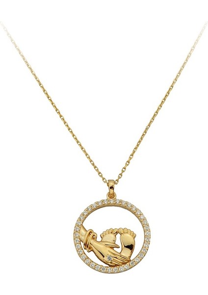Altın Halka Anne Bebek El Ayak Izi Kolye