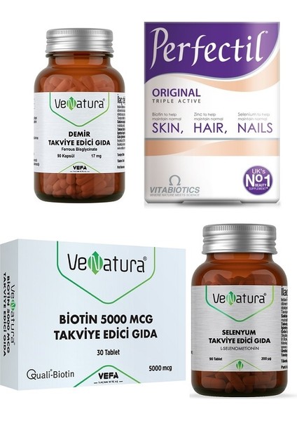 Vitabiotics Perfectil 30 Tablet+ Demir 90 Kapsül + Selenyum 90 Tablet +Biotin 30 Tablet