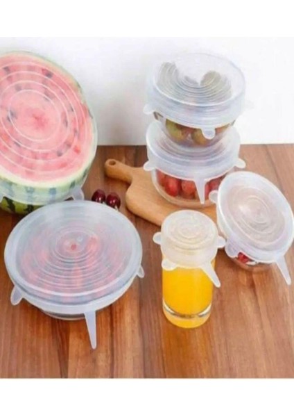6'lı Tazeliği Koruyan Silikon Kapak Kab Tabak Tencere Kapak Bonesi