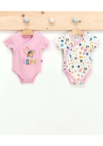 Lisanslı Toz Pembe Kız Bebek 2'li Kruvaze Kısa Kol Body