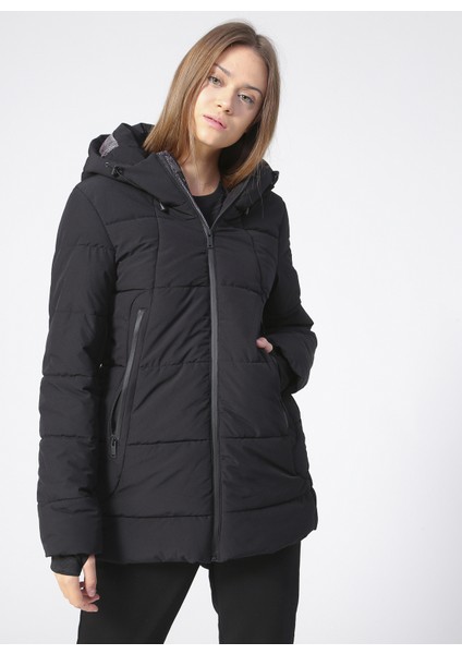 K-Fıona Kapüşonlu Uzun Kol Standart Siyah Kadın Mont fırsatları