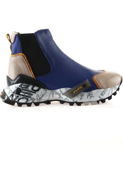 Gri Sarı-Mavi Deri Kadın Spor Bot