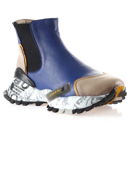 Gri Sarı-Mavi Deri Kadın Spor Bot fiyatları