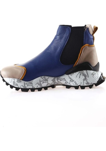 Gri Sarı-Mavi Deri Kadın Spor Bot modelleri