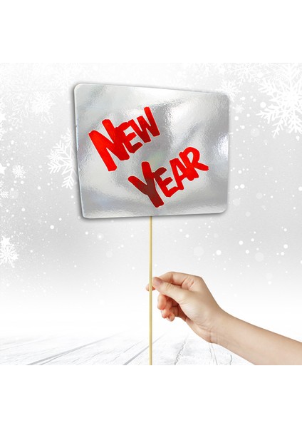 New Year, Metalik Karton Konuşma Balonu Çubuğu - Gümüş