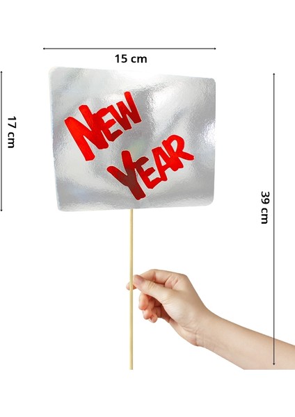 New Year, Metalik Karton Konuşma Balonu Çubuğu - Gümüş