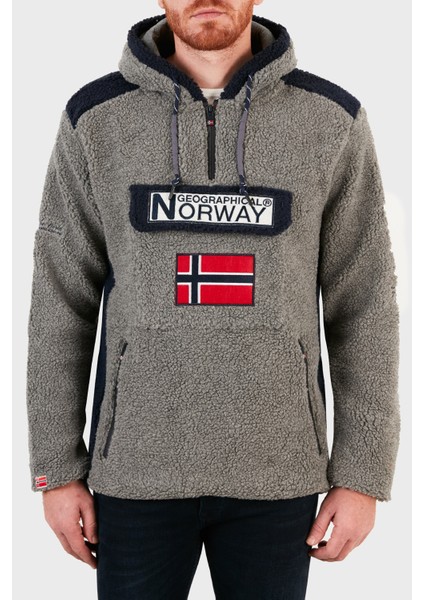 Norway Geographical Kapüşonlu Yarım Fermuarlı Outdoor Polar Sweat Erkek Sweat Gymclasssherpa