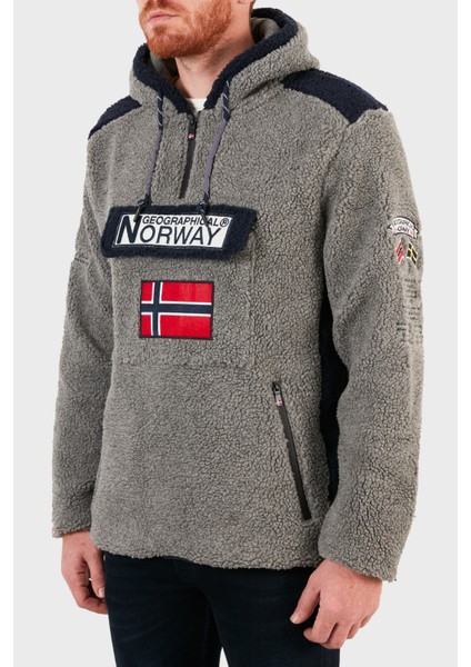 Norway Geographical Kapüşonlu Yarım Fermuarlı Outdoor Polar Sweat Erkek Sweat Gymclasssherpa