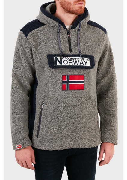 Norway Geographical Kapüşonlu Yarım Fermuarlı Outdoor Polar Sweat Erkek Sweat Gymclasssherpa