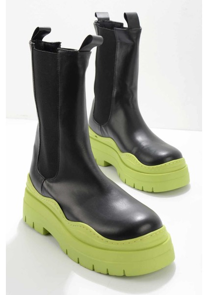 Siyah Yeşil Kadın Bot & Bootie K02828193509