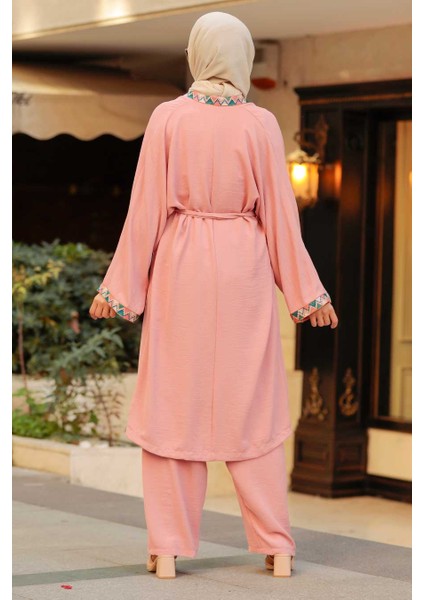 - Kimono Pudra Tesettür Üçlü Takım 51910PD