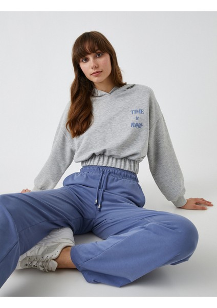 Yazılı Kapüşonlu Sweatshirt Beli Lastikli