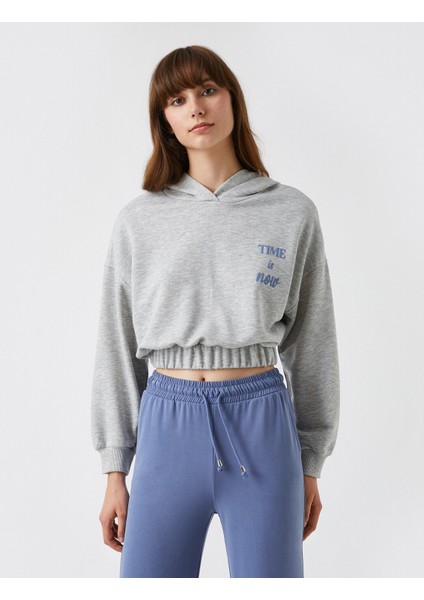 Yazılı Kapüşonlu Sweatshirt Beli Lastikli modelleri