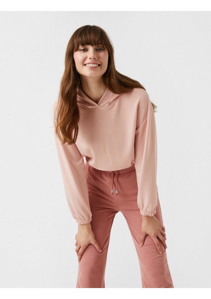 Uzun Kollu Beli Lastikli Kapüşonlu Sweatshirt fiyatları
