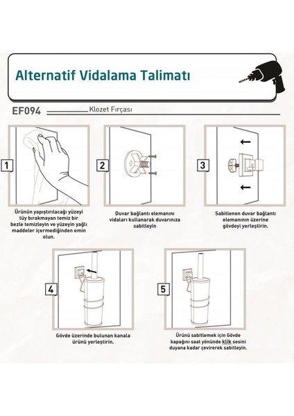 Yapışkanlı Paslanmaz Tuvalet Fırçası Mat Siyah EF095