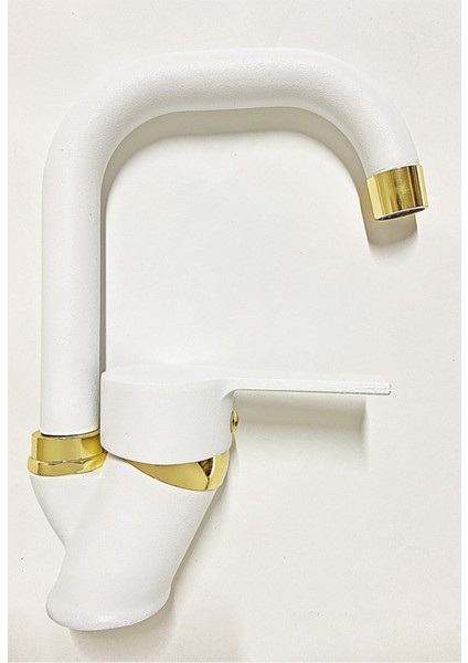 Armilla Beyaz Gold Köşe Borulu Banyo Lavabo Bataryası Musluğu Çeşmesi