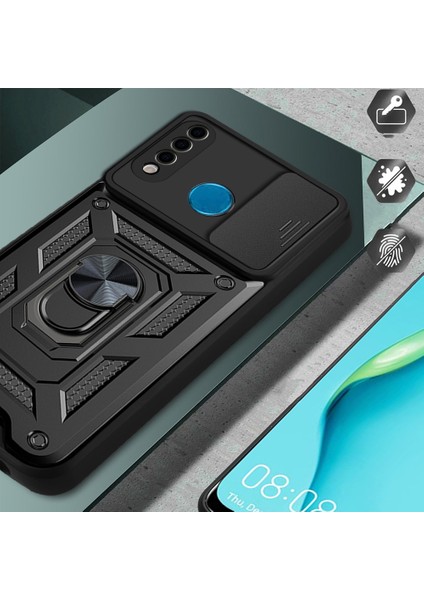 Huawei P30 Lite Uyumlu Kılıf Kamera Korumalı Sürgülü Yüzüklü Armor Military Tank Zırh