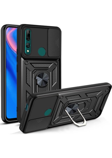 Huawei Y9 Prime 2019 Uyumlu Kılıf Kamera Korumalı Sürgülü Yüzüklü Armor Military Tank Zırh