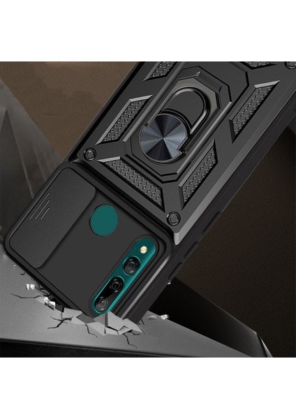 Huawei Y9 Prime 2019 Uyumlu Kılıf Kamera Korumalı Sürgülü Yüzüklü Armor Military Tank Zırh