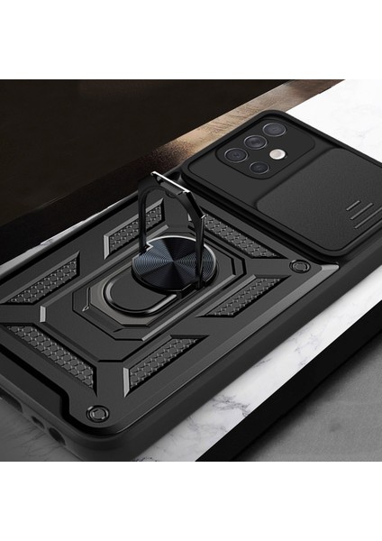 Oppo A74 Uyumlu Kılıf Kamera Korumalı Sürgülü Yüzüklü Armor Military Tank Zırh