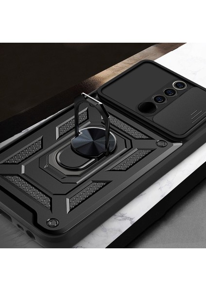 Xiaomi Redmi 9 Uyumlu Kılıf Kamera Korumalı Sürgülü Yüzüklü Armor Military Tank Zırh